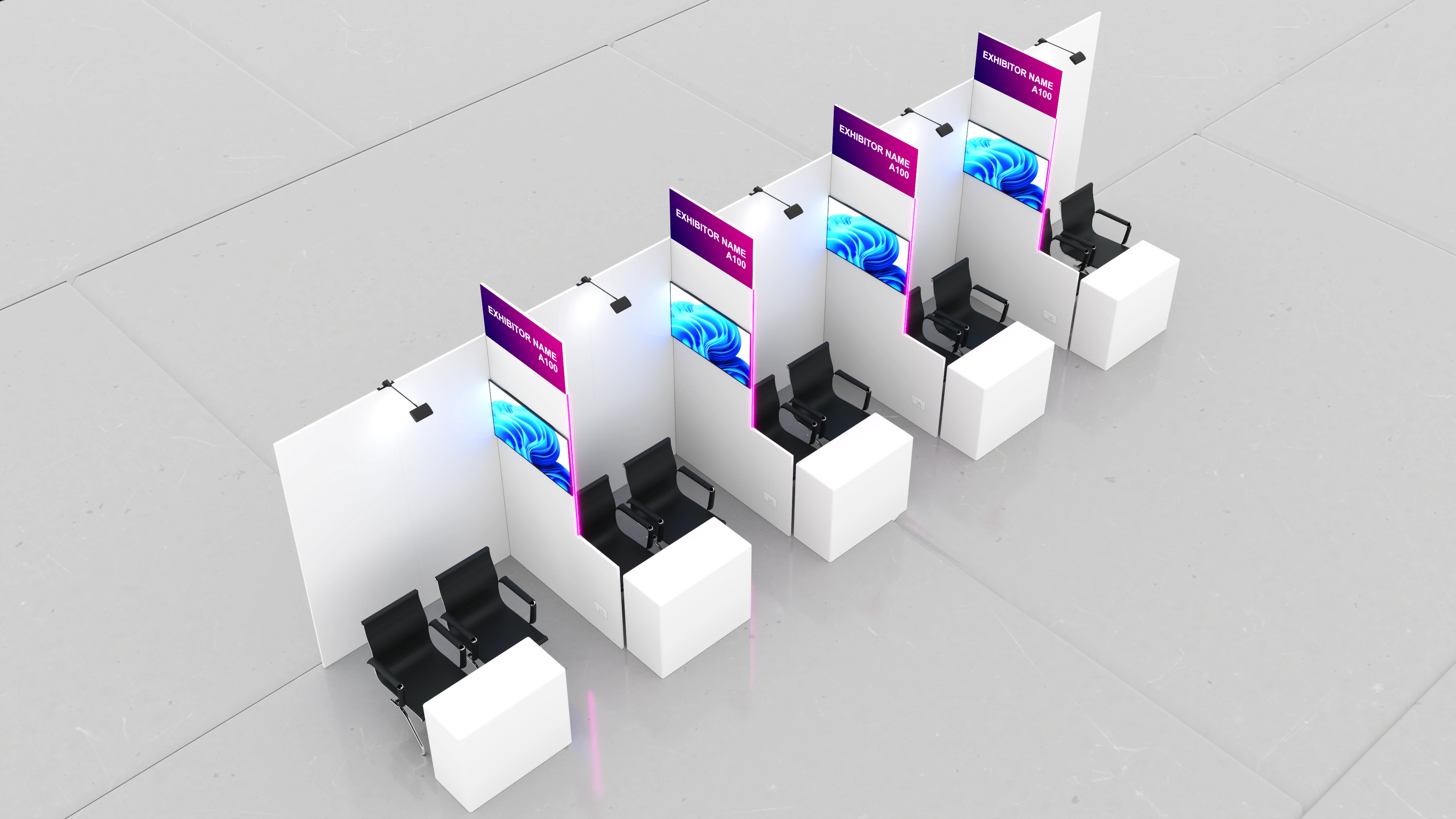 Startup POD layout with 43-inch TV screens