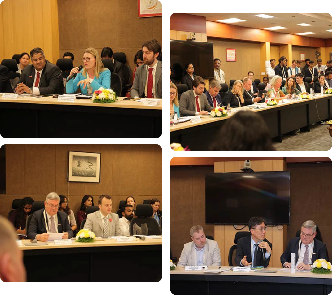 Collage of international business leaders participating in roundtable discussions